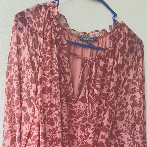 Laurel Gray Floral Long Sleeve Ruffle Women's Maxi Dress Size XL - Picture 9 of 9